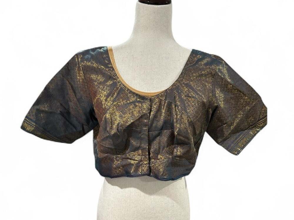 Unbranded Saree Sari Blouses Gold Stitched Stretch and Gold and Teal Brocade